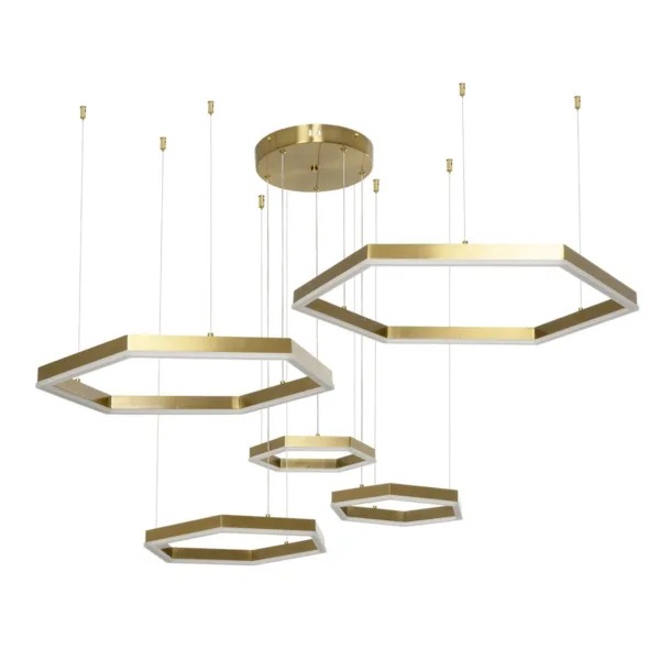 kelvo® LEXAGON 61398 Μοντέρνο Κρεμαστό Φωτιστικό Οροφής LED 120W 12000lm 200° AC 220-240V IP20 Ρυθμιζόμενο Λευκό CCT με Χειριστήριο από 2700K έως 6000K Dimmable - Lumileds SMD Chip - Χρυσό Βούρτσας - Μ110 x Π90 x Υ110cm - 3 Χρόνια Εγγύηση - Image 2