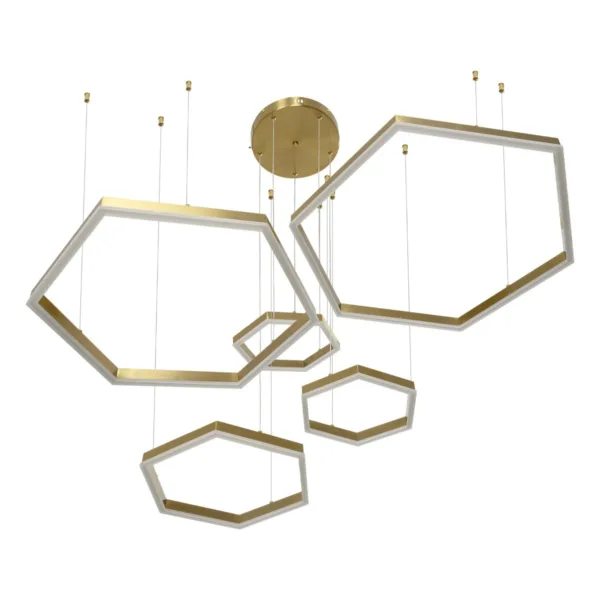 kelvo® LEXAGON 61398 Μοντέρνο Κρεμαστό Φωτιστικό Οροφής LED 120W 12000lm 200° AC 220-240V IP20 Ρυθμιζόμενο Λευκό CCT με Χειριστήριο από 2700K έως 6000K Dimmable - Lumileds SMD Chip - Χρυσό Βούρτσας - Μ110 x Π90 x Υ110cm - 3 Χρόνια Εγγύηση - Image 3