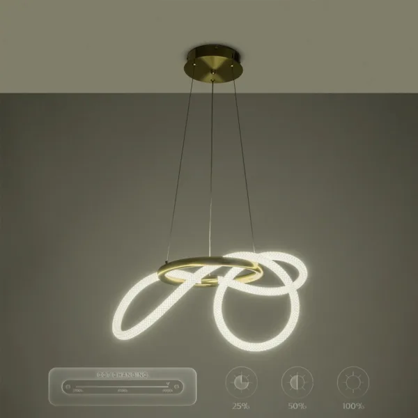 kelvo® GLOW 61657 Μοντέρνο Κρεμαστό Φωτιστικό Οροφής LED 30W 3000lm 360° AC 220-240V IP20 Ρυθμιζόμενο Λευκό CCT με Χειριστήριο από 2700K έως 6000K Dimmable - Lumileds SMD Chip - Χρυσό Πλατίνα & Λευκό Νήμα - Μ40 x Π40 x Υ35cm - 3 Χρόνια Εγγύηση - Image 15
