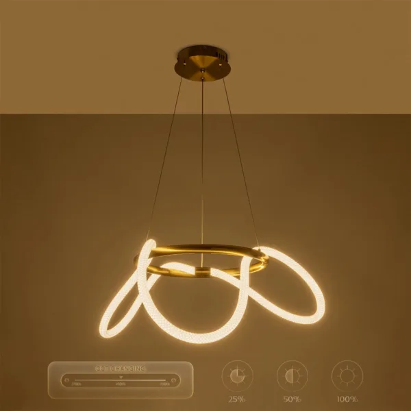 kelvo® GLOW 61658 Μοντέρνο Κρεμαστό Φωτιστικό Οροφής LED 36W 3600lm 360° AC 220-240V IP20 Ρυθμιζόμενο Λευκό CCT με Χειριστήριο από 2700K έως 6000K Dimmable - Lumileds SMD Chip - Χρυσό Πλατίνα & Λευκό Νήμα - Μ60 x Π60 x Υ45cm - 3 Χρόνια Εγγύηση - Image 14
