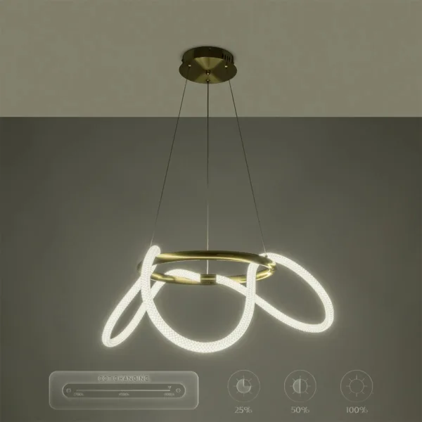 kelvo® GLOW 61658 Μοντέρνο Κρεμαστό Φωτιστικό Οροφής LED 36W 3600lm 360° AC 220-240V IP20 Ρυθμιζόμενο Λευκό CCT με Χειριστήριο από 2700K έως 6000K Dimmable - Lumileds SMD Chip - Χρυσό Πλατίνα & Λευκό Νήμα - Μ60 x Π60 x Υ45cm - 3 Χρόνια Εγγύηση - Image 15