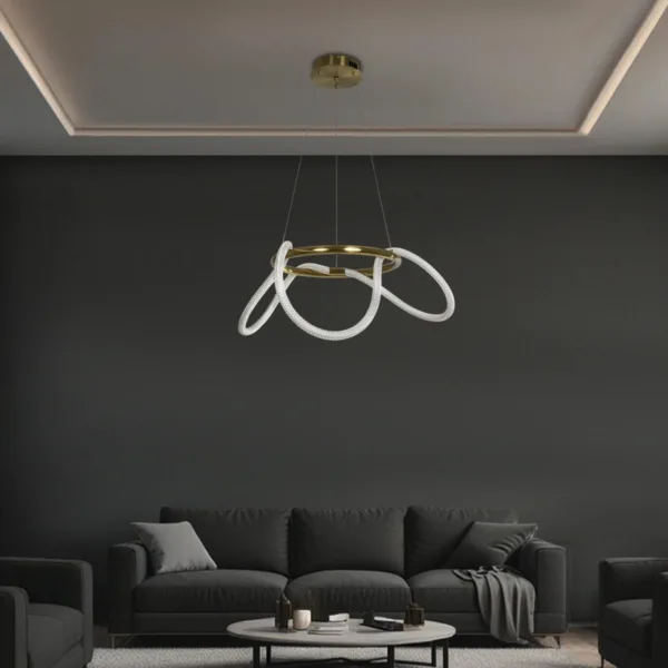 kelvo® GLOW 61658 Μοντέρνο Κρεμαστό Φωτιστικό Οροφής LED 36W 3600lm 360° AC 220-240V IP20 Ρυθμιζόμενο Λευκό CCT με Χειριστήριο από 2700K έως 6000K Dimmable - Lumileds SMD Chip - Χρυσό Πλατίνα & Λευκό Νήμα - Μ60 x Π60 x Υ45cm - 3 Χρόνια Εγγύηση