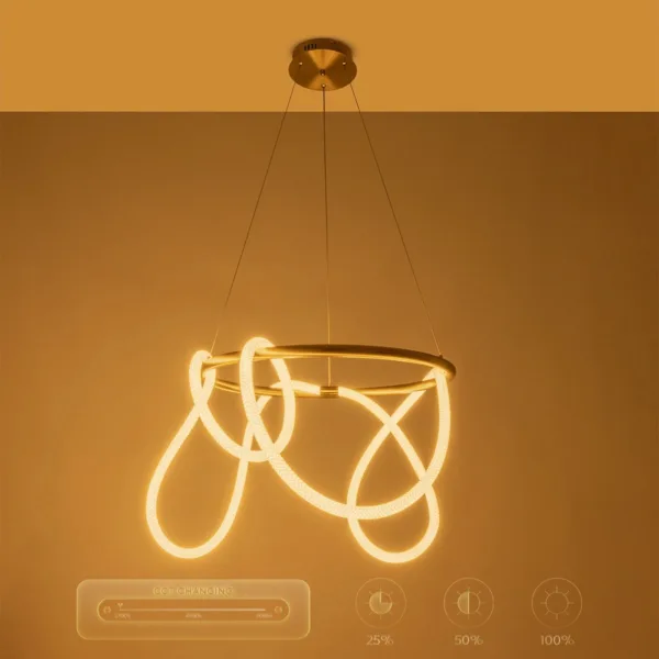 kelvo® GLOW 61659 Μοντέρνο Κρεμαστό Φωτιστικό Οροφής LED 58W 5800lm 360° AC 220-240V IP20 Ρυθμιζόμενο Λευκό CCT με Χειριστήριο από 2700K έως 6000K Dimmable - Lumileds SMD Chip - Χρυσό Πλατίνα & Λευκό Νήμα - Μ80 x Π80 x Υ60cm - 3 Χρόνια Εγγύηση - Image 13