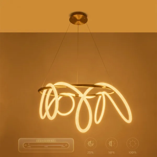 kelvo® GLOW 61660 Μοντέρνο Κρεμαστό Φωτιστικό Οροφής LED 69W 6900lm 360° AC 220-240V IP20 Ρυθμιζόμενο Λευκό CCT με Χειριστήριο από 2700K έως 6000K Dimmable - Lumileds SMD Chip - Χρυσό Πλατίνα & Λευκό Νήμα - Μ100 x Π100 x Υ70cm - 3 Χρόνια Εγγύηση - Image 12