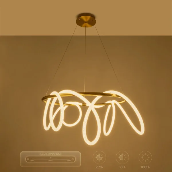 kelvo® GLOW 61660 Μοντέρνο Κρεμαστό Φωτιστικό Οροφής LED 69W 6900lm 360° AC 220-240V IP20 Ρυθμιζόμενο Λευκό CCT με Χειριστήριο από 2700K έως 6000K Dimmable - Lumileds SMD Chip - Χρυσό Πλατίνα & Λευκό Νήμα - Μ100 x Π100 x Υ70cm - 3 Χρόνια Εγγύηση - Image 13
