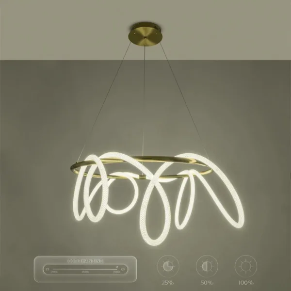 kelvo® GLOW 61660 Μοντέρνο Κρεμαστό Φωτιστικό Οροφής LED 69W 6900lm 360° AC 220-240V IP20 Ρυθμιζόμενο Λευκό CCT με Χειριστήριο από 2700K έως 6000K Dimmable - Lumileds SMD Chip - Χρυσό Πλατίνα & Λευκό Νήμα - Μ100 x Π100 x Υ70cm - 3 Χρόνια Εγγύηση - Image 14