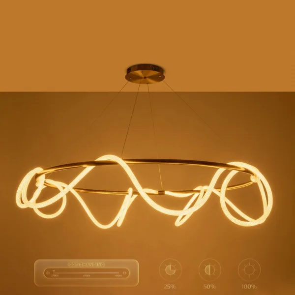 kelvo® GLOW 61661 Μοντέρνο Κρεμαστό Φωτιστικό Οροφής LED 100W 10000lm 360° AC 220-240V IP20 Ρυθμιζόμενο Λευκό CCT με Χειριστήριο από 2700K έως 6000K Dimmable - Lumileds SMD Chip - Χρυσό Πλατίνα & Λευκό Νήμα - Μ150 x Π150 x Υ100cm - 3 Χρόνια Εγγύηση - Image 12