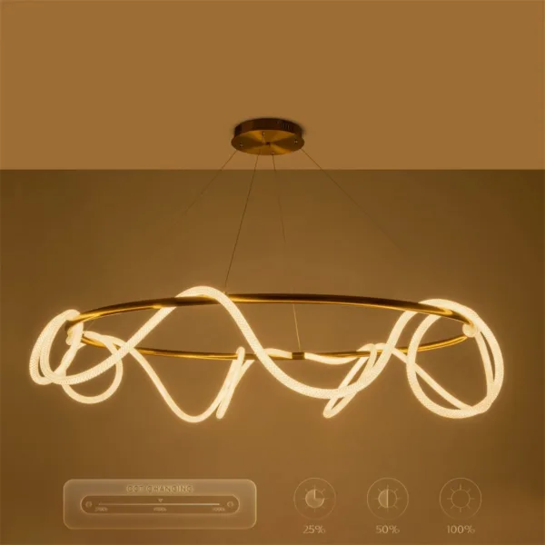 kelvo® GLOW 61661 Μοντέρνο Κρεμαστό Φωτιστικό Οροφής LED 100W 10000lm 360° AC 220-240V IP20 Ρυθμιζόμενο Λευκό CCT με Χειριστήριο από 2700K έως 6000K Dimmable - Lumileds SMD Chip - Χρυσό Πλατίνα & Λευκό Νήμα - Μ150 x Π150 x Υ100cm - 3 Χρόνια Εγγύηση - Image 13