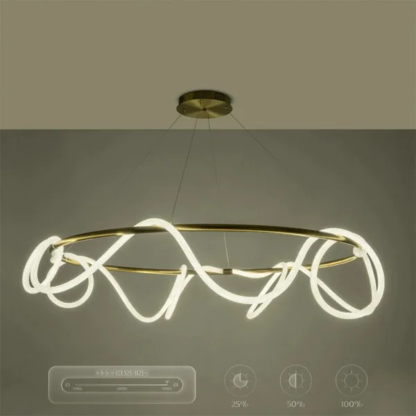 kelvo® GLOW 61661 Μοντέρνο Κρεμαστό Φωτιστικό Οροφής LED 100W 10000lm 360° AC 220-240V IP20 Ρυθμιζόμενο Λευκό CCT με Χειριστήριο από 2700K έως 6000K Dimmable - Lumileds SMD Chip - Χρυσό Πλατίνα & Λευκό Νήμα - Μ150 x Π150 x Υ100cm - 3 Χρόνια Εγγύηση - Image 14