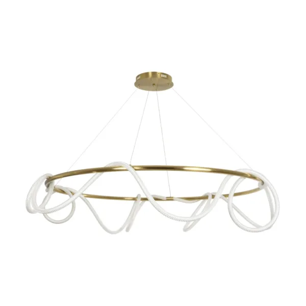 kelvo® GLOW 61661 Μοντέρνο Κρεμαστό Φωτιστικό Οροφής LED 100W 10000lm 360° AC 220-240V IP20 Ρυθμιζόμενο Λευκό CCT με Χειριστήριο από 2700K έως 6000K Dimmable - Lumileds SMD Chip - Χρυσό Πλατίνα & Λευκό Νήμα - Μ150 x Π150 x Υ100cm - 3 Χρόνια Εγγύηση - Image 2