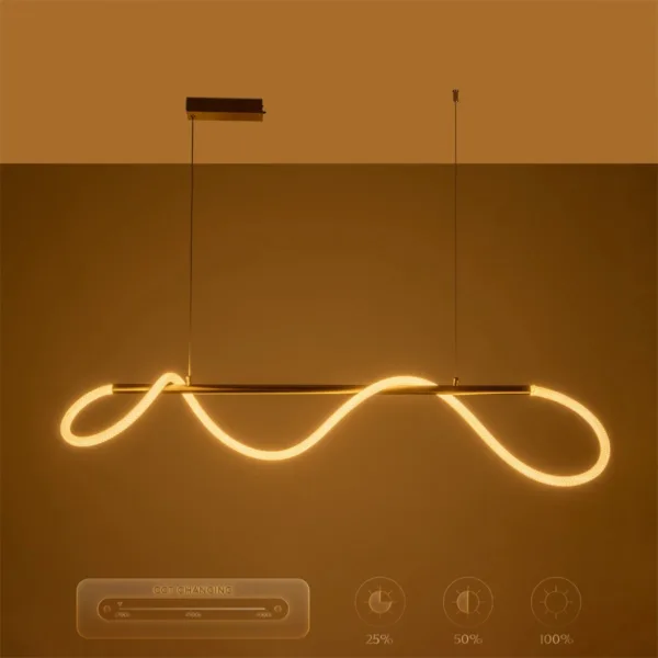 kelvo® GLOW 61662 Μοντέρνο Κρεμαστό Φωτιστικό Οροφής LED 34W 3400lm 360° AC 220-240V IP20 Ρυθμιζόμενο Λευκό CCT με Χειριστήριο από 2700K έως 6000K Dimmable - Lumileds SMD Chip - Χρυσό Πλατίνα & Λευκό Νήμα - Μ120 x Π35 x Υ50cm - 3 Χρόνια Εγγύηση - Image 14
