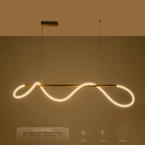 kelvo® GLOW 61662 Μοντέρνο Κρεμαστό Φωτιστικό Οροφής LED 34W 3400lm 360° AC 220-240V IP20 Ρυθμιζόμενο Λευκό CCT με Χειριστήριο από 2700K έως 6000K Dimmable - Lumileds SMD Chip - Χρυσό Πλατίνα & Λευκό Νήμα - Μ120 x Π35 x Υ50cm - 3 Χρόνια Εγγύηση - Image 15