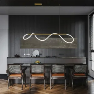 kelvo® GLOW 61662 Μοντέρνο Κρεμαστό Φωτιστικό Οροφής LED 34W 3400lm 360° AC 220-240V IP20 Ρυθμιζόμενο Λευκό CCT με Χειριστήριο από 2700K έως 6000K Dimmable - Lumileds SMD Chip - Χρυσό Πλατίνα & Λευκό Νήμα - Μ120 x Π35 x Υ50cm - 3 Χρόνια Εγγύηση