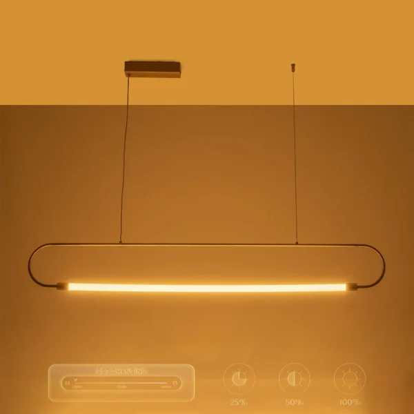 kelvo® GLOW 61664 Μοντέρνο Κρεμαστό Φωτιστικό Οροφής LED 15W 1500lm 360° AC 220-240V IP20 Ρυθμιζόμενο Λευκό CCT με Χειριστήριο από 2700K έως 6000K Dimmable - Lumileds SMD Chip - Χρυσό Πλατίνα & Λευκό Νήμα - Μ120 x Π3 x Υ25cm - 3 Χρόνια Εγγύηση - Image 13