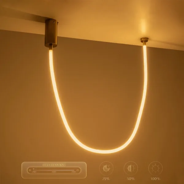 kelvo® GLOW 61666 Μοντέρνο Κρεμαστό Φωτιστικό Οροφής LED 27W 2700lm 360° AC 220-240V IP20 Ρυθμιζόμενο Λευκό CCT με Χειριστήριο από 2700K έως 6000K Dimmable - Lumileds SMD Chip - Χρυσό Πλατίνα & Λευκό Νήμα - Μ80 x Π3 x Υ80cm - 3 Χρόνια Εγγύηση - Image 12