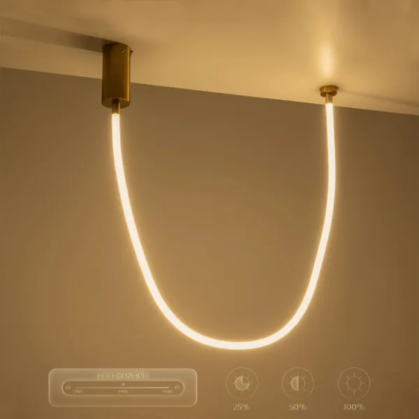 kelvo® GLOW 61666 Μοντέρνο Κρεμαστό Φωτιστικό Οροφής LED 27W 2700lm 360° AC 220-240V IP20 Ρυθμιζόμενο Λευκό CCT με Χειριστήριο από 2700K έως 6000K Dimmable - Lumileds SMD Chip - Χρυσό Πλατίνα & Λευκό Νήμα - Μ80 x Π3 x Υ80cm - 3 Χρόνια Εγγύηση - Image 13