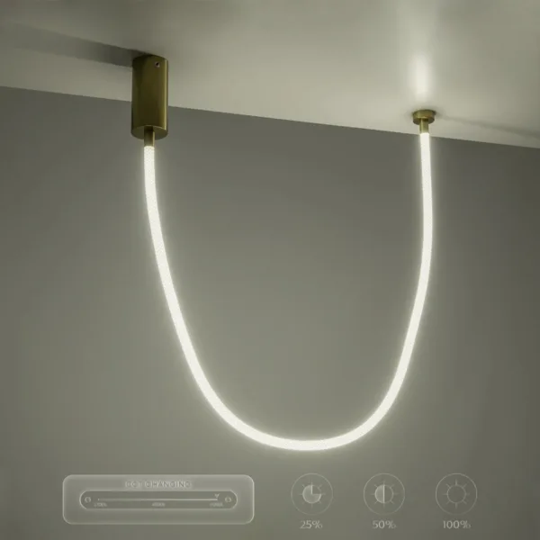 kelvo® GLOW 61666 Μοντέρνο Κρεμαστό Φωτιστικό Οροφής LED 27W 2700lm 360° AC 220-240V IP20 Ρυθμιζόμενο Λευκό CCT με Χειριστήριο από 2700K έως 6000K Dimmable - Lumileds SMD Chip - Χρυσό Πλατίνα & Λευκό Νήμα - Μ80 x Π3 x Υ80cm - 3 Χρόνια Εγγύηση - Image 14