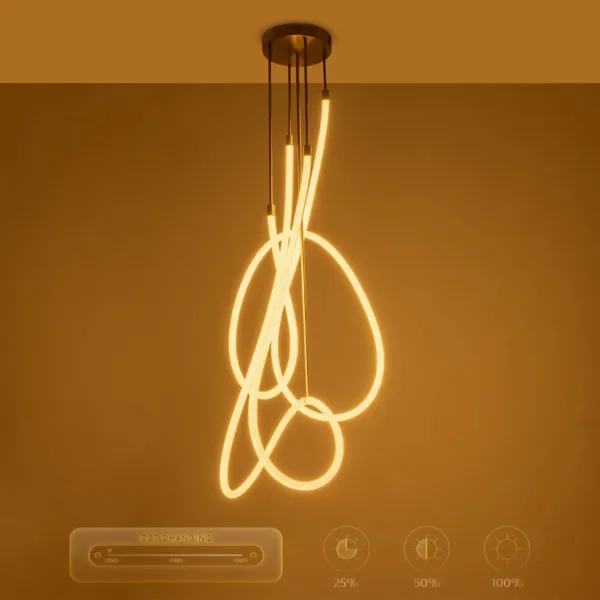 kelvo® GLOW 61671 Μοντέρνο Φωτιστικό Οροφής LED 85W 8500lm 360° AC 220-240V IP20 Ρυθμιζόμενο Λευκό CCT με Χειριστήριο από 2700K έως 6000K Dimmable - Lumileds SMD Chip - Χρυσό Πλατίνα & Λευκό Νήμα - Μ100 x Π100 x Υ140cm - 3 Χρόνια Εγγύηση - Image 12