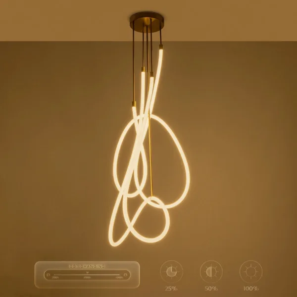 kelvo® GLOW 61671 Μοντέρνο Φωτιστικό Οροφής LED 85W 8500lm 360° AC 220-240V IP20 Ρυθμιζόμενο Λευκό CCT με Χειριστήριο από 2700K έως 6000K Dimmable - Lumileds SMD Chip - Χρυσό Πλατίνα & Λευκό Νήμα - Μ100 x Π100 x Υ140cm - 3 Χρόνια Εγγύηση - Image 13