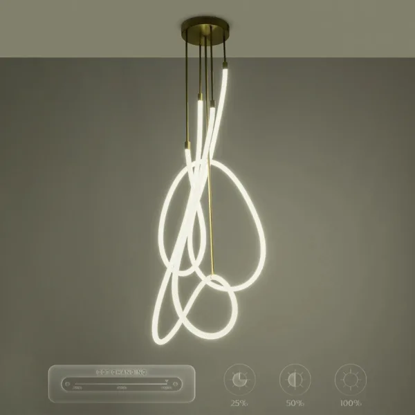 kelvo® GLOW 61671 Μοντέρνο Φωτιστικό Οροφής LED 85W 8500lm 360° AC 220-240V IP20 Ρυθμιζόμενο Λευκό CCT με Χειριστήριο από 2700K έως 6000K Dimmable - Lumileds SMD Chip - Χρυσό Πλατίνα & Λευκό Νήμα - Μ100 x Π100 x Υ140cm - 3 Χρόνια Εγγύηση - Image 14
