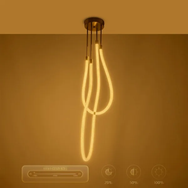 kelvo® GLOW 61672 Μοντέρνο Κρεμαστό Φωτιστικό Οροφής LED 42W 4200lm 360° AC 220-240V IP20 Ρυθμιζόμενο Λευκό CCT με Χειριστήριο από 2700K έως 6000K Dimmable - Lumileds SMD Chip - Χρυσό Πλατίνα & Λευκό Νήμα - Μ50 x Π50 x Υ70cm - 3 Χρόνια Εγγύηση - Image 14