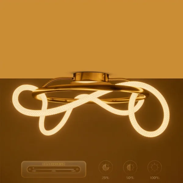 kelvo® GLOW 61673 Μοντέρνο Φωτιστικό Οροφής LED 34W 3400lm 360° AC 220-240V IP20 Ρυθμιζόμενο Λευκό CCT με Χειριστήριο από 2700K έως 6000K Dimmable - Lumileds SMD Chip - Χρυσό Πλατίνα & Λευκό Νήμα - Μ60 x Π60 x Υ30cm - 3 Χρόνια Εγγύηση - Image 10