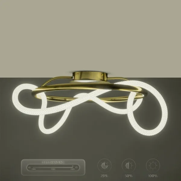 kelvo® GLOW 61673 Μοντέρνο Φωτιστικό Οροφής LED 34W 3400lm 360° AC 220-240V IP20 Ρυθμιζόμενο Λευκό CCT με Χειριστήριο από 2700K έως 6000K Dimmable - Lumileds SMD Chip - Χρυσό Πλατίνα & Λευκό Νήμα - Μ60 x Π60 x Υ30cm - 3 Χρόνια Εγγύηση - Image 12