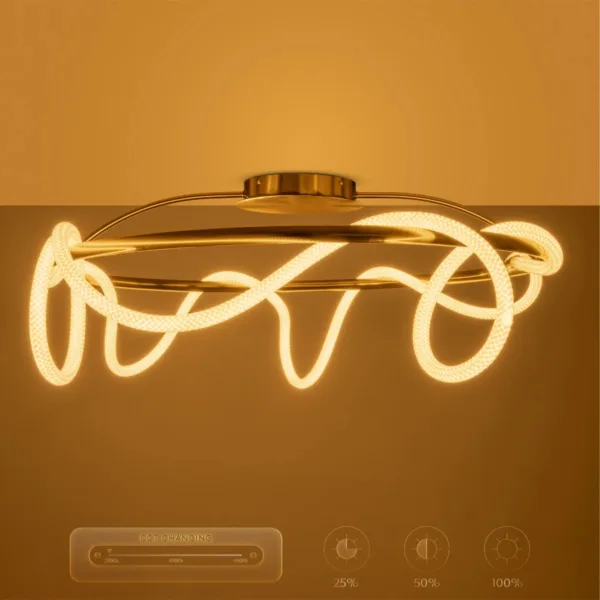 kelvo® GLOW 61674 Μοντέρνο Φωτιστικό Οροφής LED 65W 6500lm 360° AC 220-240V IP20 Ρυθμιζόμενο Λευκό CCT με Χειριστήριο από 2700K έως 6000K Dimmable - Lumileds SMD Chip - Χρυσό Πλατίνα & Λευκό Νήμα - Μ100 x Π100 x Υ30cm - 3 Χρόνια Εγγύηση - Image 13