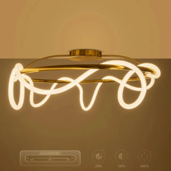 kelvo® GLOW 61674 Μοντέρνο Φωτιστικό Οροφής LED 65W 6500lm 360° AC 220-240V IP20 Ρυθμιζόμενο Λευκό CCT με Χειριστήριο από 2700K έως 6000K Dimmable - Lumileds SMD Chip - Χρυσό Πλατίνα & Λευκό Νήμα - Μ100 x Π100 x Υ30cm - 3 Χρόνια Εγγύηση - Image 14