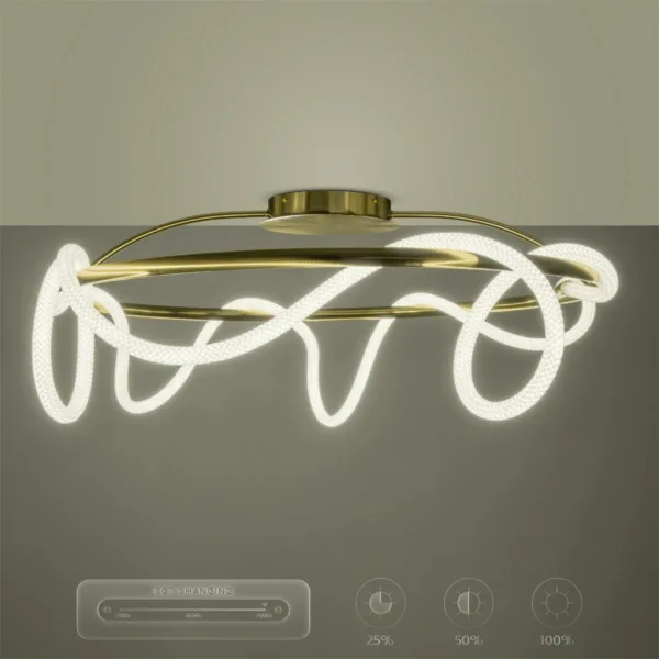 kelvo® GLOW 61674 Μοντέρνο Φωτιστικό Οροφής LED 65W 6500lm 360° AC 220-240V IP20 Ρυθμιζόμενο Λευκό CCT με Χειριστήριο από 2700K έως 6000K Dimmable - Lumileds SMD Chip - Χρυσό Πλατίνα & Λευκό Νήμα - Μ100 x Π100 x Υ30cm - 3 Χρόνια Εγγύηση - Image 15