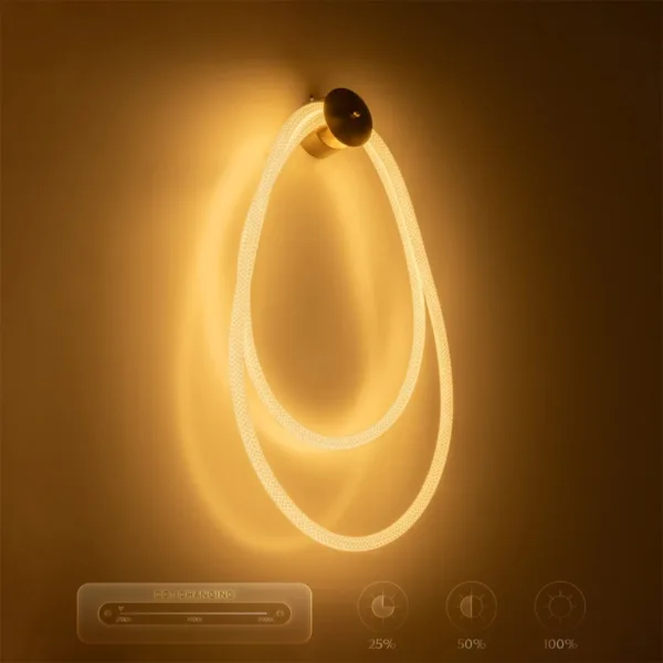 kelvo® GLOW 61676 Μοντέρνο Φωτιστικό Τοίχου - Απλίκα LED 45W 4500lm 360° AC 220-240V IP20 Ρυθμιζόμενο Λευκό CCT με Χειριστήριο από 2700K έως 6000K Dimmable - Lumileds SMD Chip - Χρυσό Πλατίνα & Λευκό Νήμα - Μ30 x Π15 x Υ110cm - 3 Χρόνια Εγγύηση - Image 12