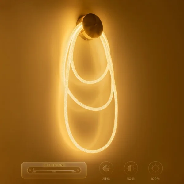 kelvo® GLOW 61677 Μοντέρνο Φωτιστικό Τοίχου - Απλίκα LED 60W 6000lm 360° AC 220-240V IP20 Ρυθμιζόμενο Λευκό CCT με Χειριστήριο από 2700K έως 6000K Dimmable - Lumileds SMD Chip - Χρυσό Πλατίνα & Λευκό Νήμα - Μ40 x Π15 x Υ110cm - 3 Χρόνια Εγγύηση - Image 11