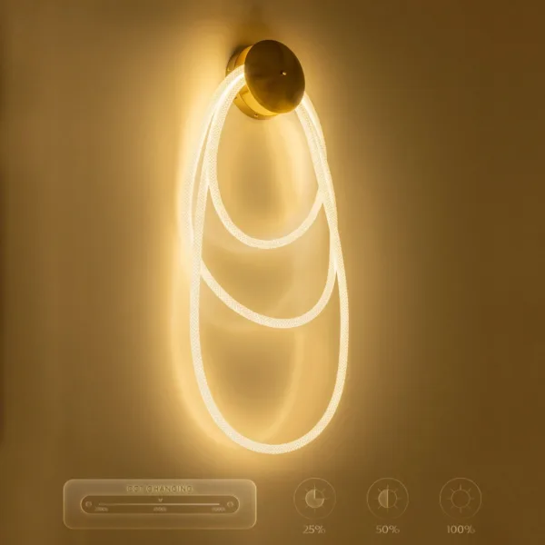 kelvo® GLOW 61677 Μοντέρνο Φωτιστικό Τοίχου - Απλίκα LED 60W 6000lm 360° AC 220-240V IP20 Ρυθμιζόμενο Λευκό CCT με Χειριστήριο από 2700K έως 6000K Dimmable - Lumileds SMD Chip - Χρυσό Πλατίνα & Λευκό Νήμα - Μ40 x Π15 x Υ110cm - 3 Χρόνια Εγγύηση - Image 12
