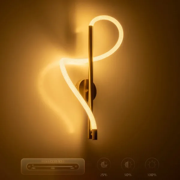 kelvo® GLOW 61682 Μοντέρνο Φωτιστικό Τοίχου - Απλίκα LED 24W 2400lm 360° AC 220-240V IP20 Ρυθμιζόμενο Λευκό CCT με On/Off 2700K/4500K/6000K - Lumileds SMD Chip - Χρυσό Πλατίνα & Λευκό Νήμα - Μ30 x Π15 x Υ70cm - 3 Χρόνια Εγγύηση - Image 9