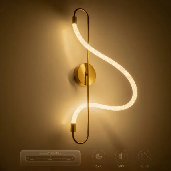 kelvo® GLOW 61683 Μοντέρνο Φωτιστικό Τοίχου - Απλίκα LED 18W 1800lm 360° AC 220-240V IP20 Ρυθμιζόμενο Λευκό CCT με On/Off 2700K/4500K/6000K - Lumileds SMD Chip - Χρυσό Πλατίνα & Λευκό Νήμα - Μ30 x Π15 x Υ70cm - 3 Χρόνια Εγγύηση - Image 10