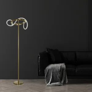 kelvo® GLOW 61687 Μοντέρνο Επιδαπέδιο Φωτιστικό LED 30W 3000lm 360° AC 220-240V IP20 Ρυθμιζόμενο Λευκό CCT με Αφή 2700K/4500K/6000K Dimmable - Lumileds SMD Chip - Χρυσό Πλατίνα & Λευκό Νήμα - Μ45 x Π45 x Υ160cm - 3 Χρόνια Εγγύηση