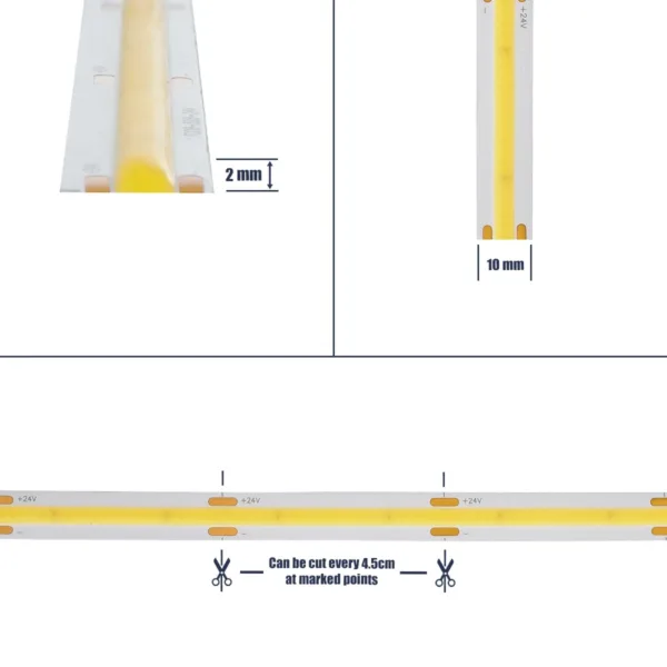 GLOBOSTAR® BEE 70350 Ταινία LED 10W/m 1100lm/m 120° DC 24V IP20 528 x COB Chip/m Ψυχρό Λευκό 6000K Dimmable - Μ500 x Π1 x Υ0.2cm - Ρολό 5 Μέτρων - 5 Χρόνια Εγγύηση - Image 5