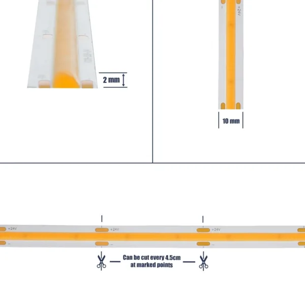 GLOBOSTAR® BEE 70352 Ταινία LED 10W/m 900lm/m 120° DC 24V IP20 528 x COB Chip/m Θερμό Λευκό 2700K Dimmable - Μ500 x Π1 x Υ0.2cm - Ρολό 5 Μέτρων - 5 Χρόνια Εγγύηση - Image 5