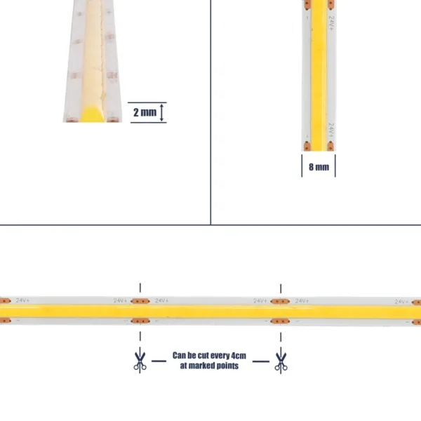 GLOBOSTAR® BEE 70359 Ταινία LED 8W/m 880lm/m 120° DC 24V IP20 320 x COB Chip/m Ψυχρό Λευκό 6000K Dimmable - Μ500 x Π0.8 x Υ0.2cm - Ρολό 5 Μέτρων - 5 Χρόνια Εγγύηση - Image 5