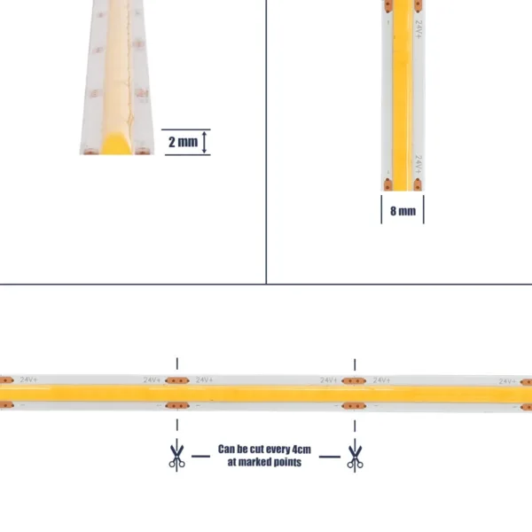 GLOBOSTAR® BEE 70360 Ταινία LED 8W/m 800lm/m 120° DC 24V IP20 320 x COB Chip/m Φυσικό Λευκό 4500K Dimmable - Μ500 x Π0.8 x Υ0.2cm - Ρολό 5 Μέτρων - 5 Χρόνια Εγγύηση - Image 5