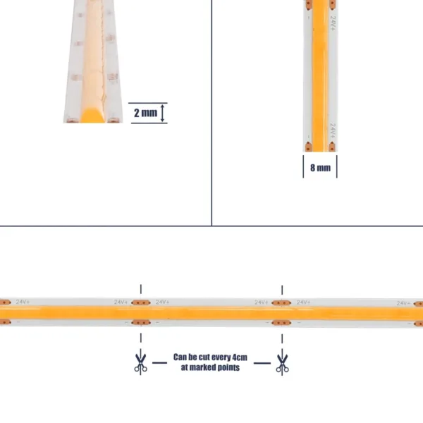 GLOBOSTAR® BEE 70362 Ταινία LED 8W/m 640lm/m 120° DC 24V IP20 320 x COB Chip/m Ultra Θερμό Λευκό 2200K Dimmable - Μ500 x Π0.8 x Υ0.2cm - Ρολό 5 Μέτρων - 5 Χρόνια Εγγύηση - Image 5