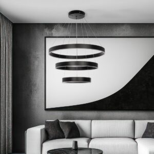 GLOBOSTAR® VENOM TRIO 61188 Μοντέρνο Κρεμαστό Φωτιστικό Οροφής LED 120W 14158lm 120° AC 220-240V IP20 Ρυθμιζόμενο Λευκό CCT με Χειριστήριο από 2700K έως 6000K Dimmable - Lumileds SMD Chip - Μαύρο Ματ - Μ80 x Π80 x Υ60cm - 3 Χρόνια Εγγύηση