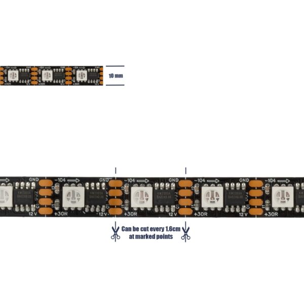 GloboStar® 90604 Digital Pixel Addressable Strip 4 PIN - Ψηφιακή Ταινία LED SMD 5050 14W/m 60LED/m 60PIXEL/m SPI/TTL Protocol IC TM1812 1152lm/m 120° DC 12V IP20 RGB - Μαύρο Σώμα - Μ5000 x Π10 x Υ2mm - Συσκευασία 5 Μέτρων - 5 Χρόνια Εγγύηση - Image 6