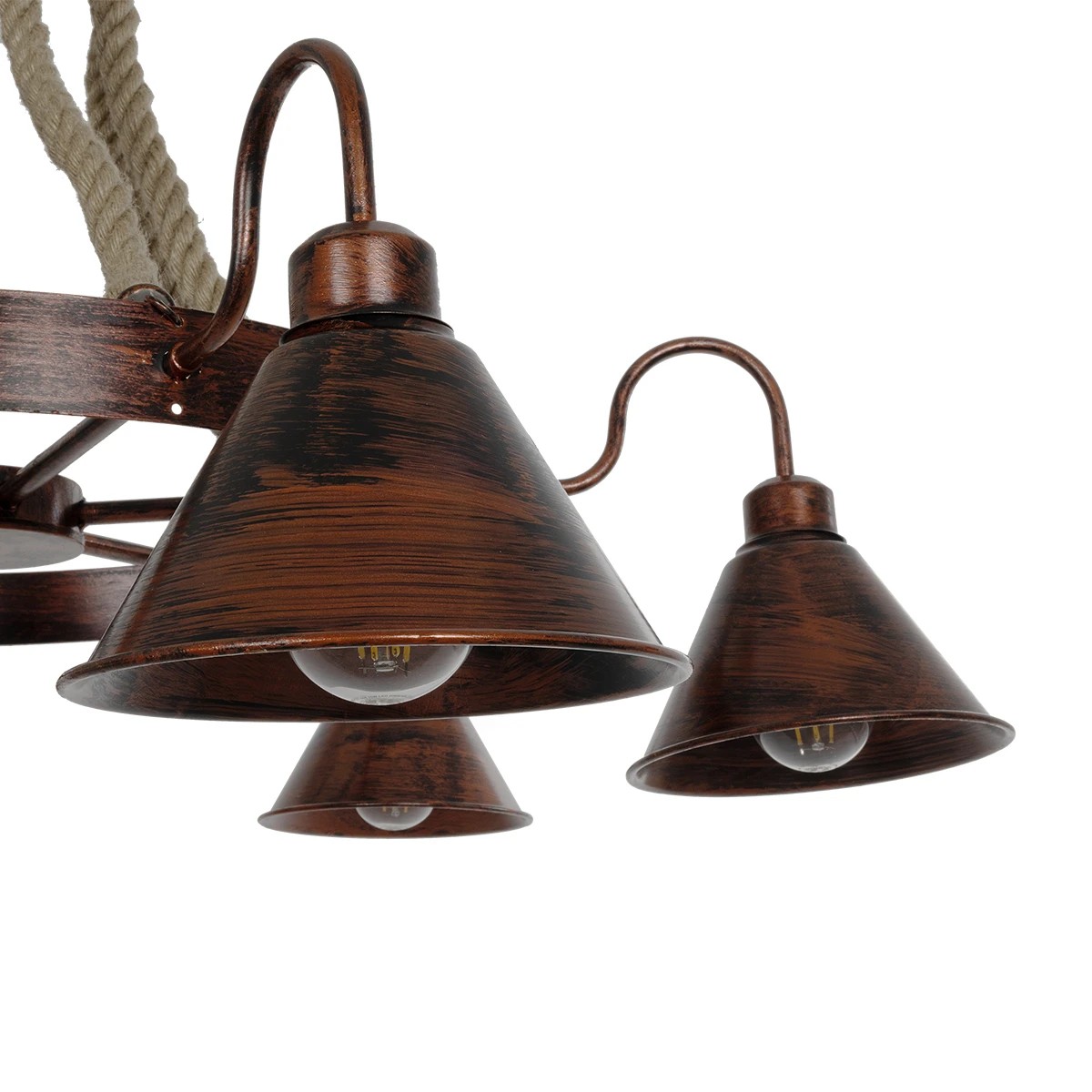 GloboStar® CAMELOT 10001191 Vintage Κρεμαστό Φωτιστικό Ανάρτηση Πολύφωτο 6 x E27 IP20 Χάλκινο Μέταλλο με Μπεζ Σχοινί - Μ92 x Π92 x Υ118cm - Image 6