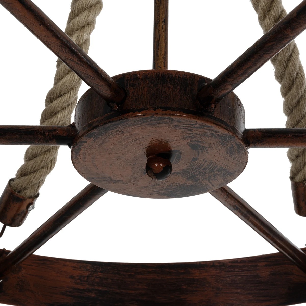 GloboStar® CAMELOT 10001191 Vintage Κρεμαστό Φωτιστικό Ανάρτηση Πολύφωτο 6 x E27 IP20 Χάλκινο Μέταλλο με Μπεζ Σχοινί - Μ92 x Π92 x Υ118cm - Image 7