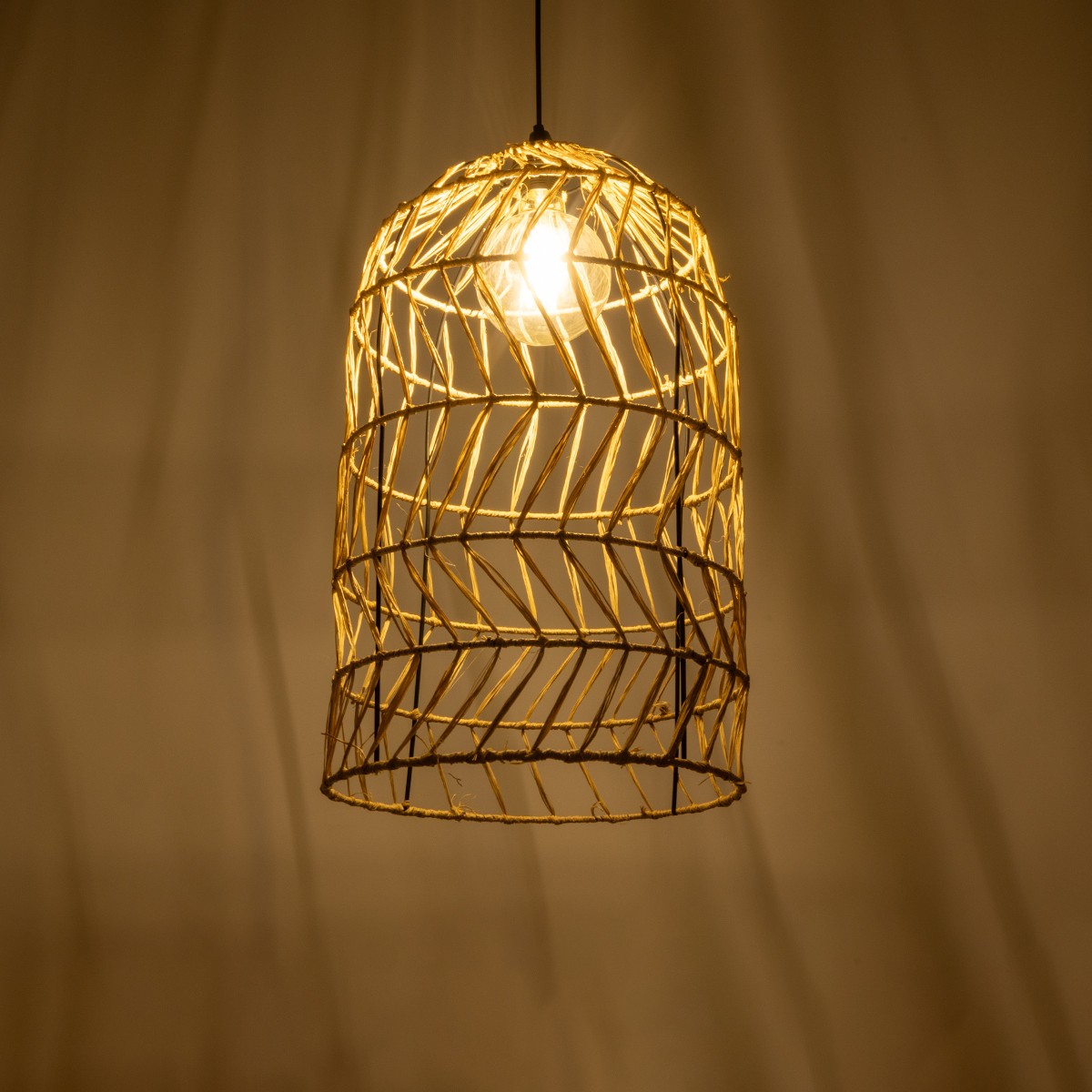 GLOBOSTAR® NETI 205-0025 Boho Κρεμαστό Φωτιστικό Οροφής με Ντουί 1 x E27 AC 220-240V IP20 - Μπεζ - M35 x Π35 x Υ63cm - Image 2