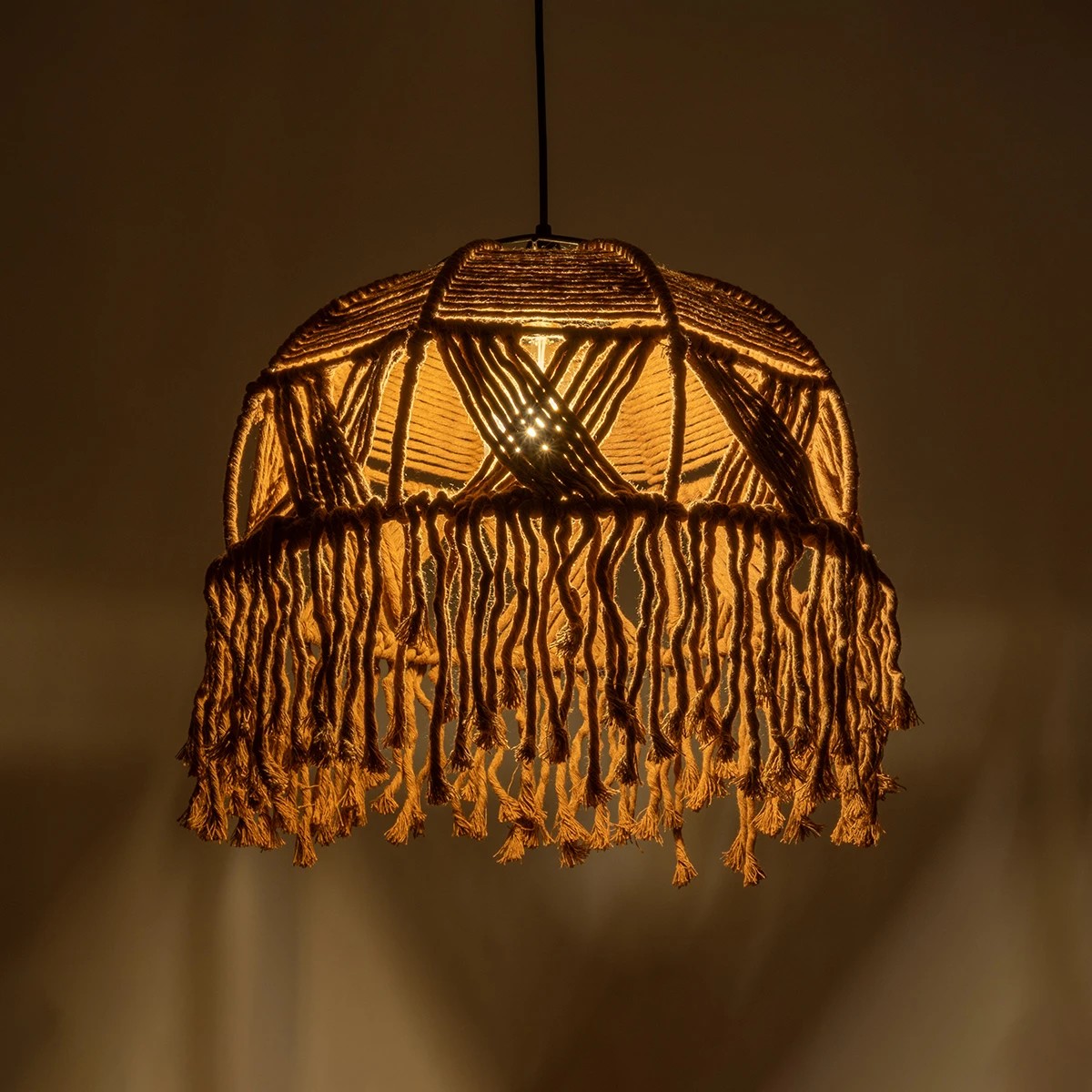 GLOBOSTAR® TONA 205-0016 Boho Κρεμαστό Φωτιστικό Οροφής με Ντουί 1 x E27 AC 220-240V IP20 - Μπεζ - M40 x Π40 x Υ38cm - Image 2