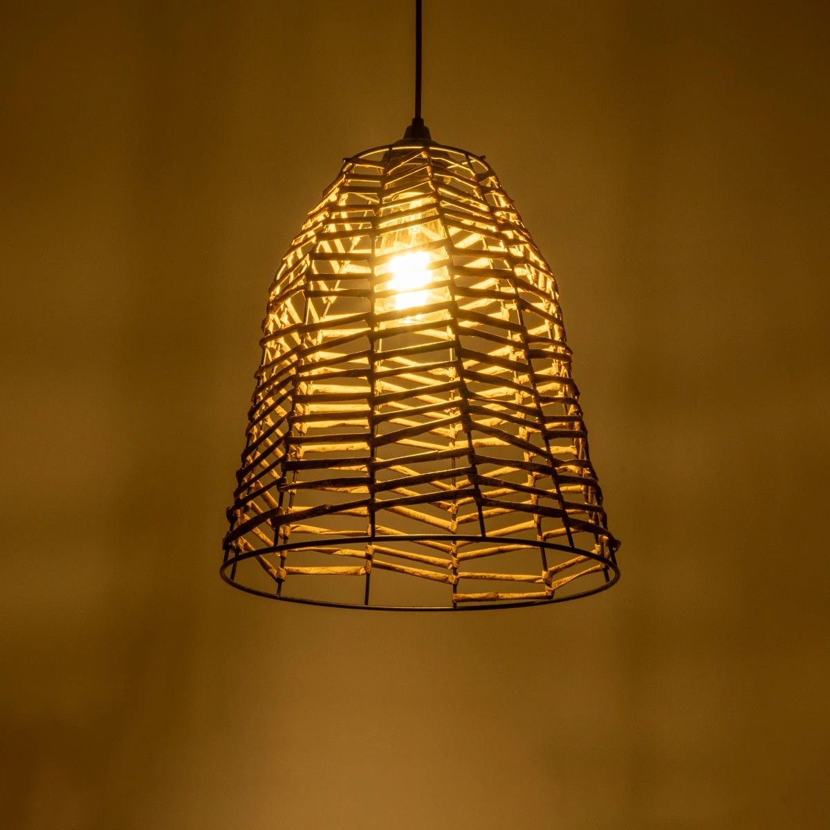 GLOBOSTAR® NETZ 205-0026 Boho Κρεμαστό Φωτιστικό Οροφής με Ντουί 1 x E27 AC 220-240V IP20 - Μπεζ - M30 x Π30 x Υ38cm - Image 2