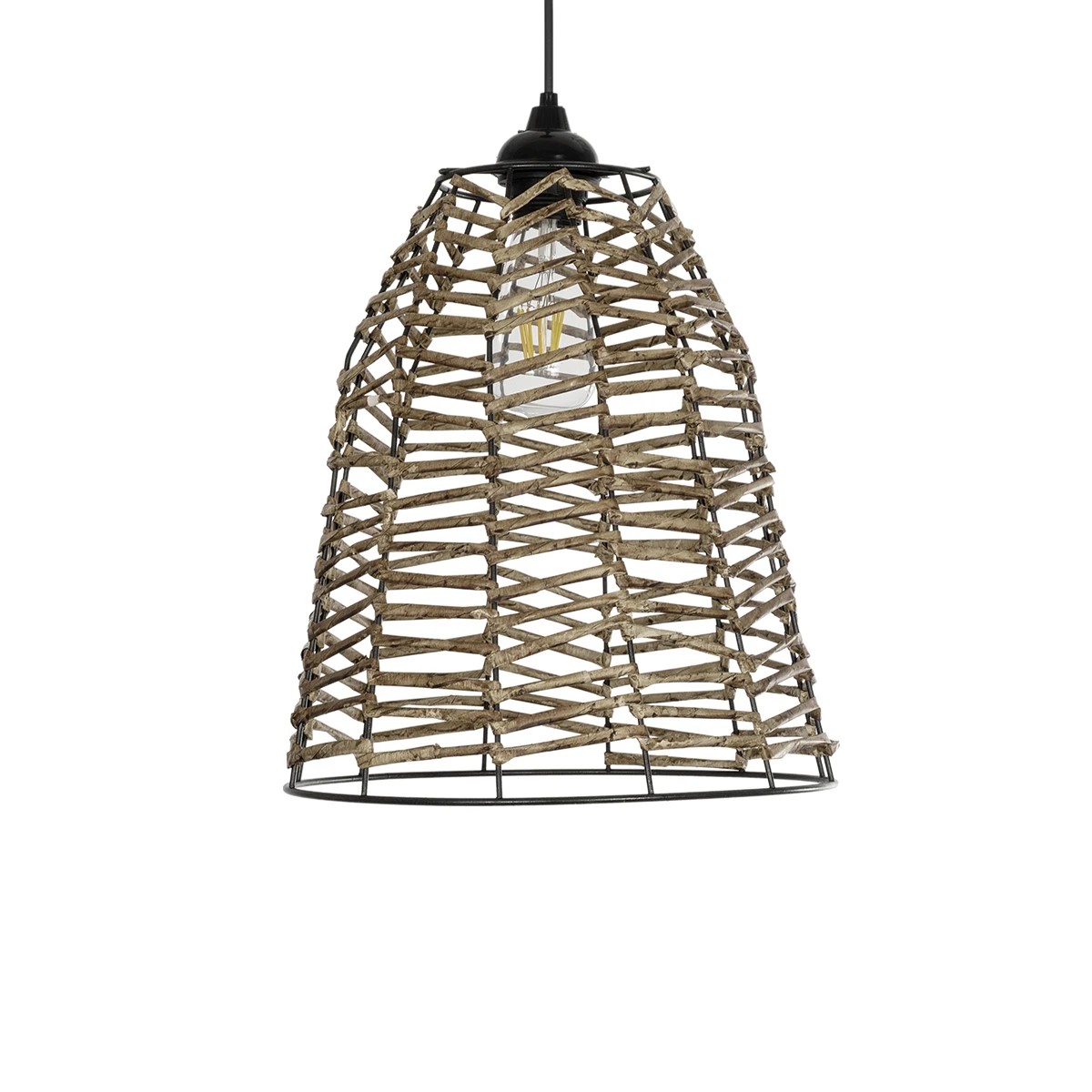 GLOBOSTAR® NETZ 205-0026 Boho Κρεμαστό Φωτιστικό Οροφής με Ντουί 1 x E27 AC 220-240V IP20 - Μπεζ - M30 x Π30 x Υ38cm - Image 4