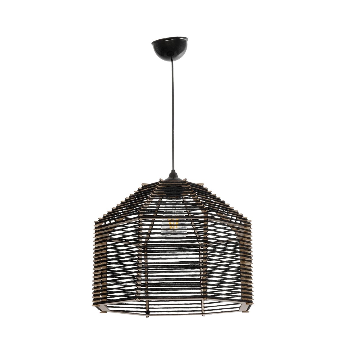 GLOBOSTAR® VORK 205-0027 Boho Κρεμαστό Φωτιστικό Οροφής με Ντουί 1 x E27 AC 220-240V IP20 - Μαύρο - M40 x Π40 x Υ36cm - Image 3